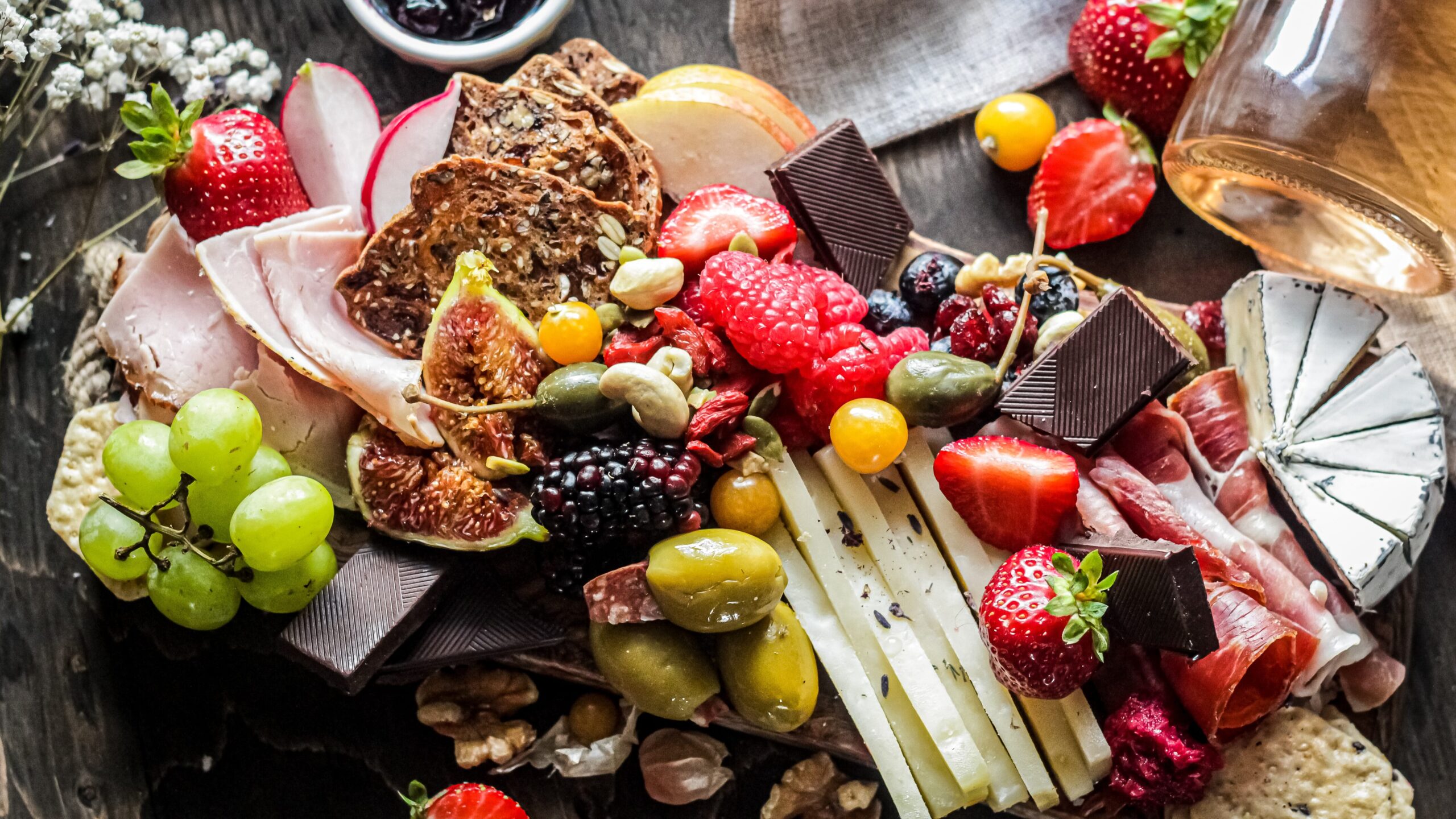 Meat fruit and chocolate board.
