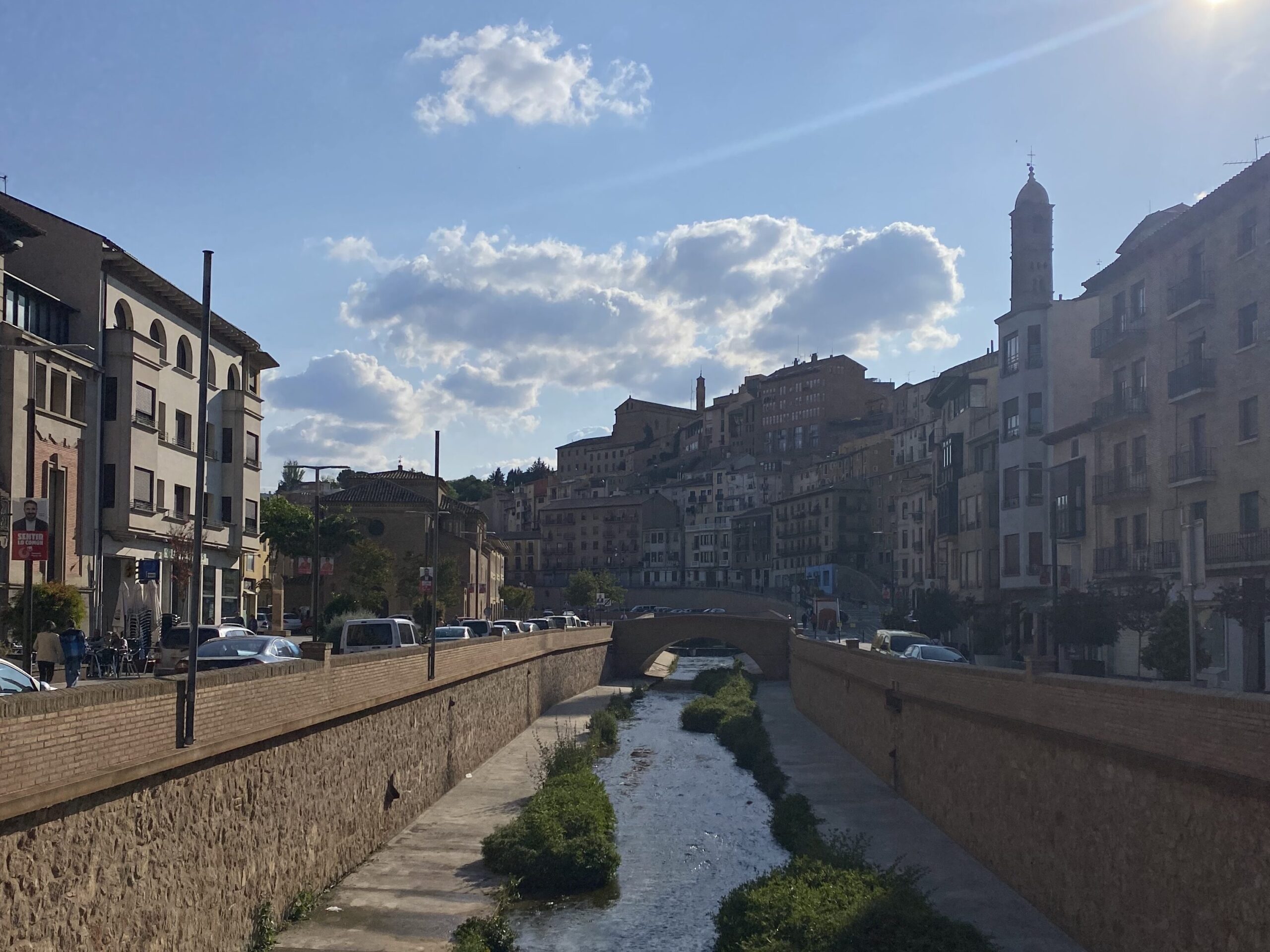 A town with a small river between it.